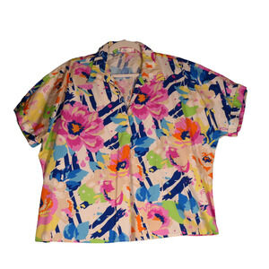 Vintage GSP Blouse Womens 44 M Oversized Pink Floral Artsy Boxy 100% Cotton